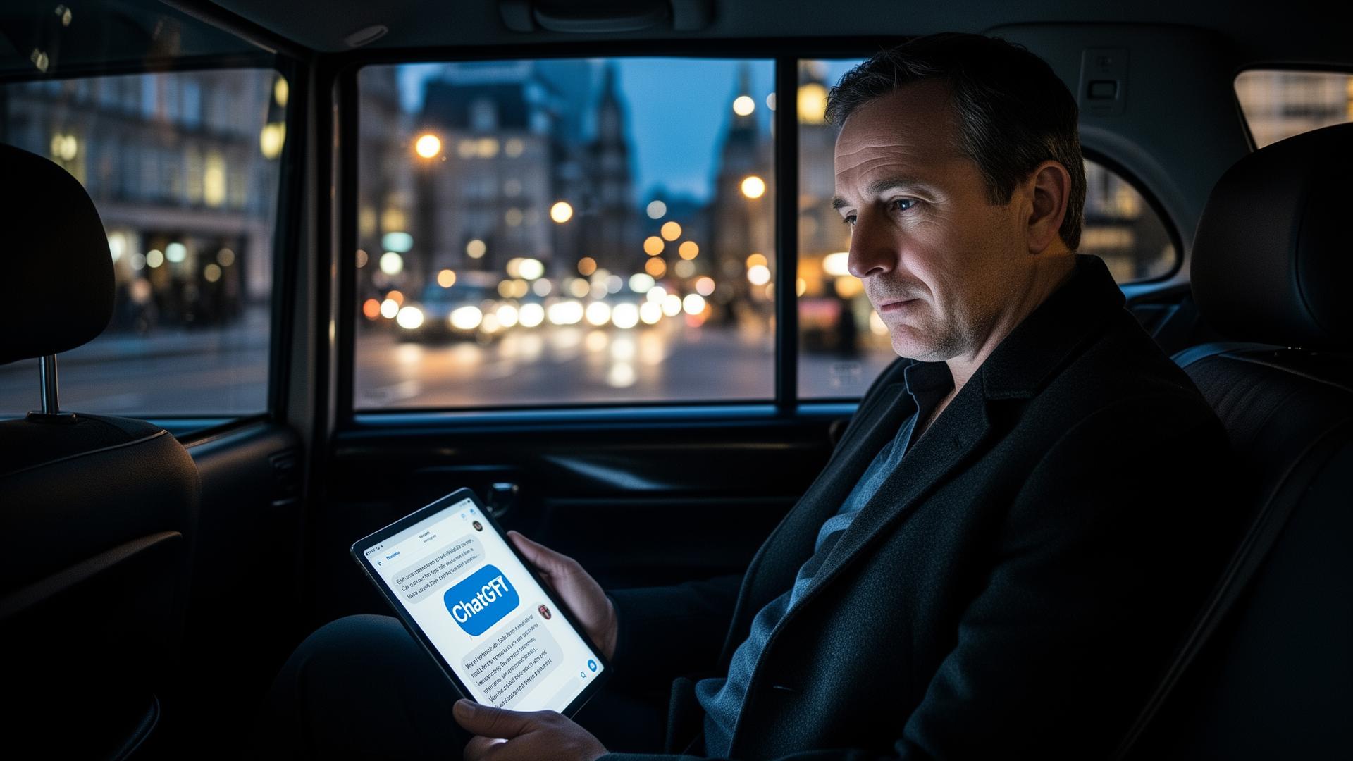 A B2B founder in a taxi, reading a competitor named in a ChatGPT answer.