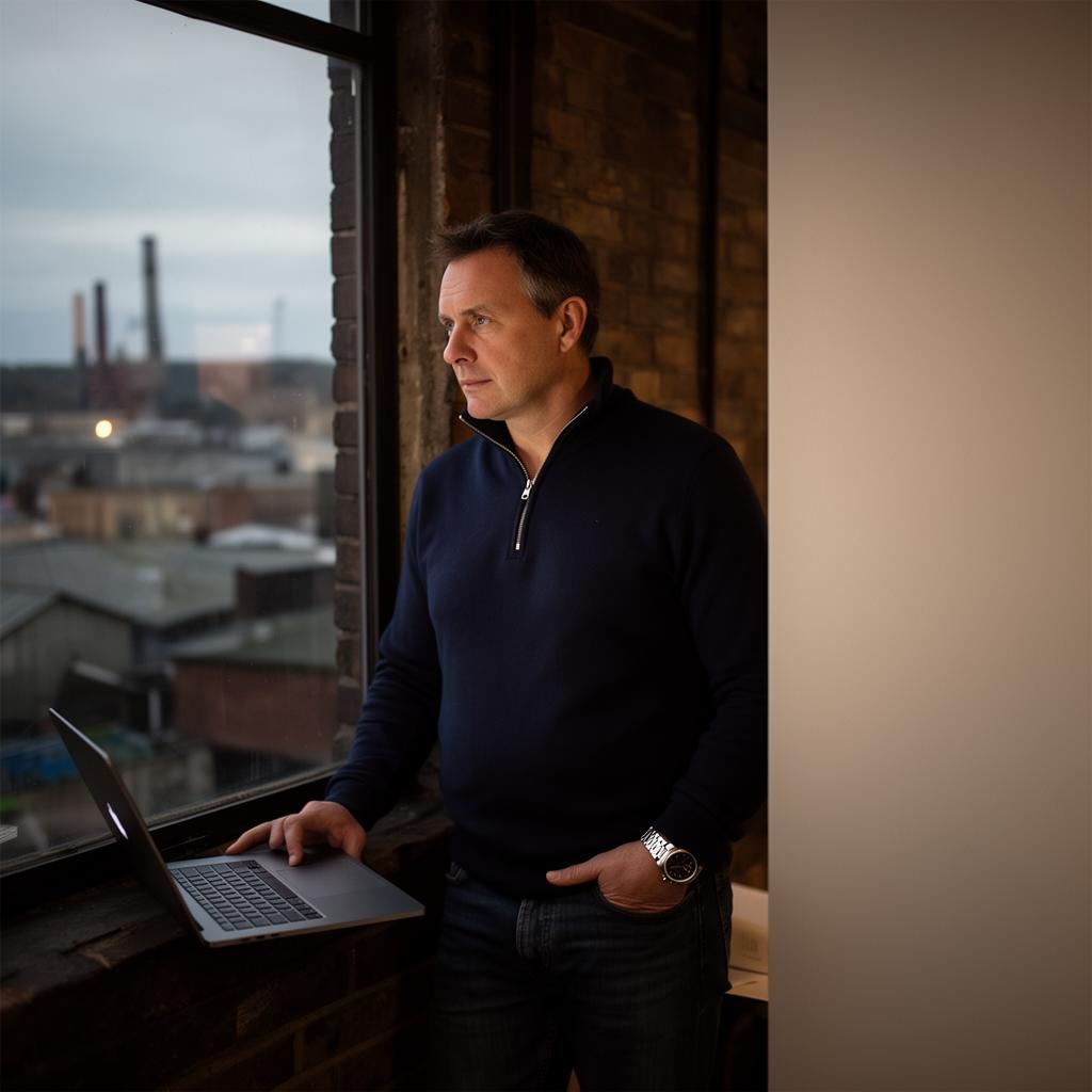 A B2B founder at dusk, reviewing what has changed in his pipeline.