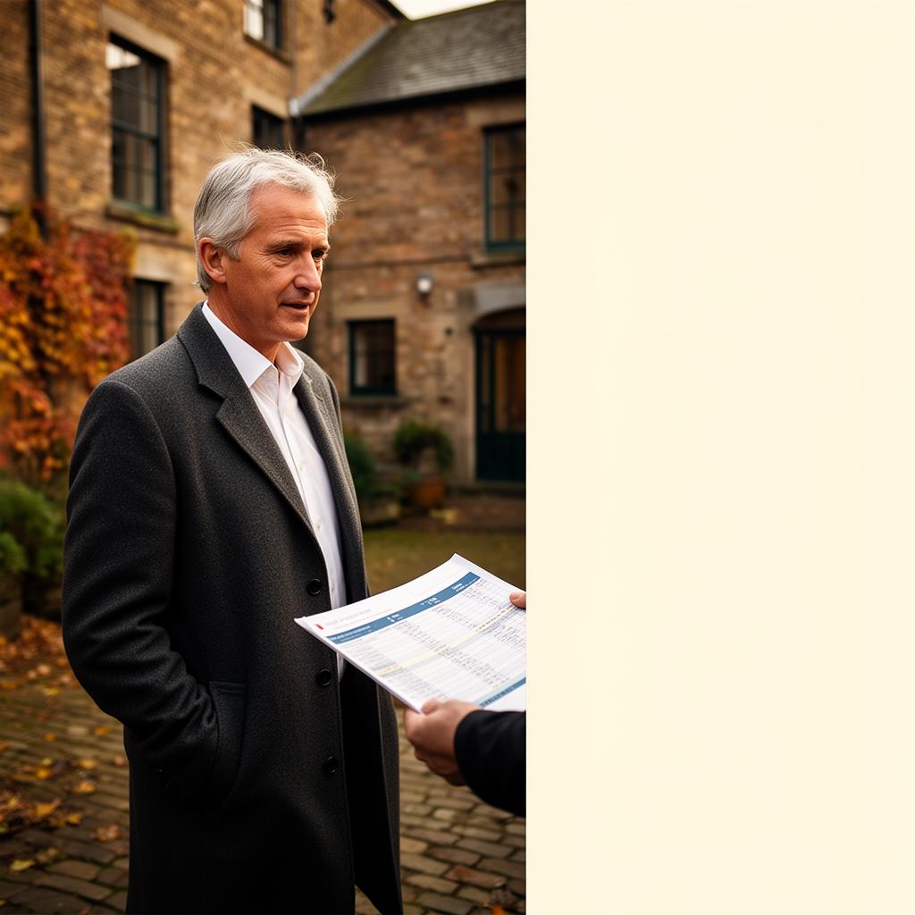 A B2B founder considering a valuation figure in the courtyard of his business.