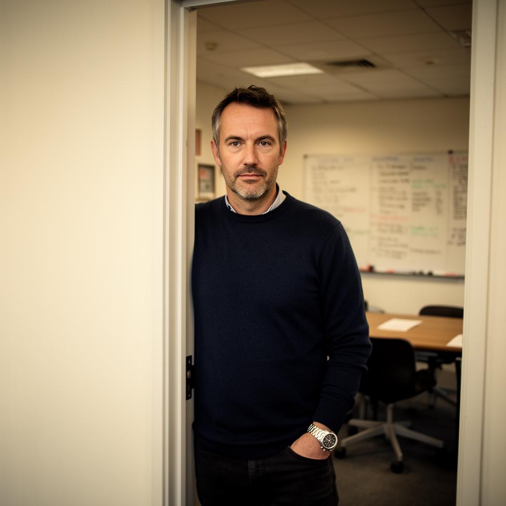 Ross Williams, co-founder of Fortitude Media, in a working office.