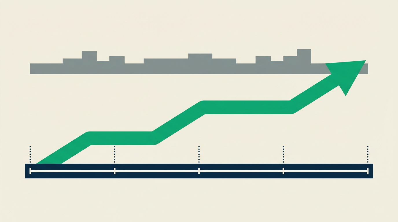 Ninety day citation rate trajectory showing a client closing an AI visibility gap against a named competitor.