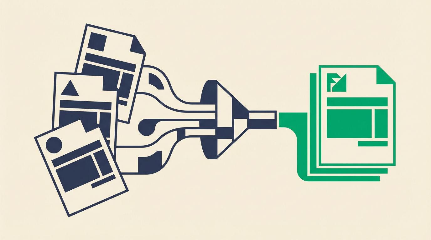 Illustration of three marketing invoices consolidating into one Fortitude Media subscription.